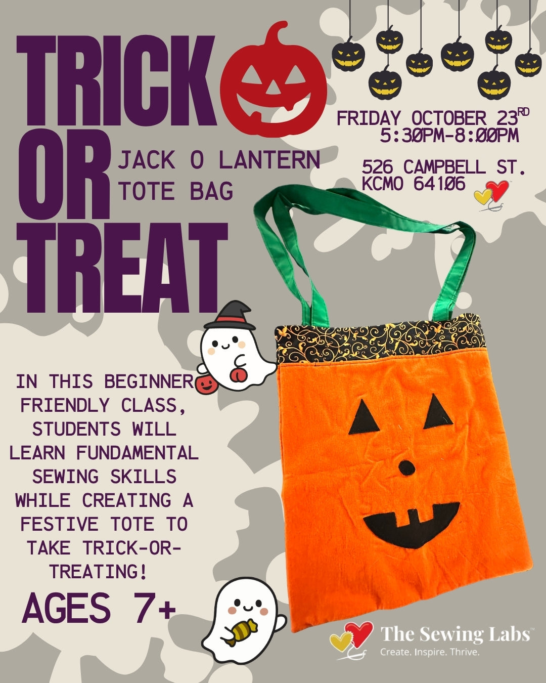 Jack-O'-Lantern Trick-or-Treat Tote Bag Workshop